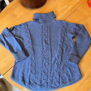 LL Bean blue cable knit turtle neck sweater